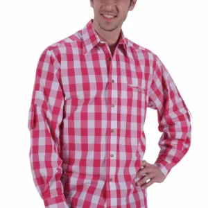 Tiroler herenblouse luxe pink-wit