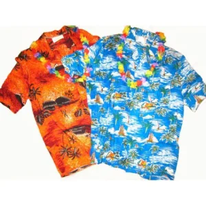 Blouse tropical blauw / oranje