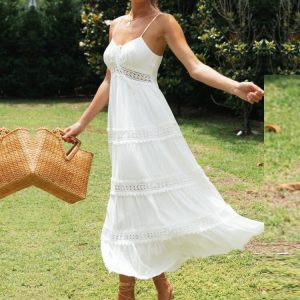 Witte Maxi Strandjurk Met Spaghetti Bandjes