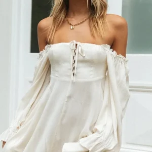 Witte Off-shoulder Hippie Stijl Jurk