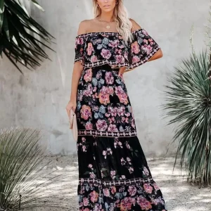 Zwarte maxi jurk met bloemenprint