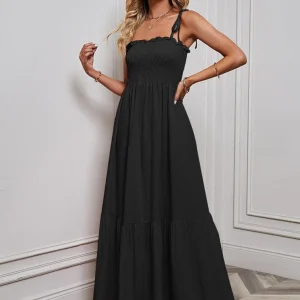 Zwarte Simpele Maxi Jurk Met Spaghetti Bandjes